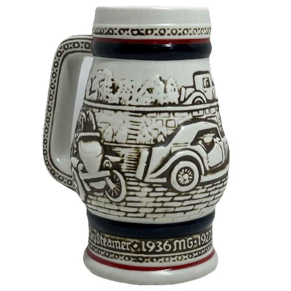 Avon Beer Small Mug Stein 1982 Cars Ford Model T Bugatti Stanley Steamer MG 5 in